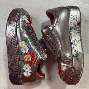 Seniorah Floral Embroidered and Embellished Metallic Sneakers, estimated size 8
